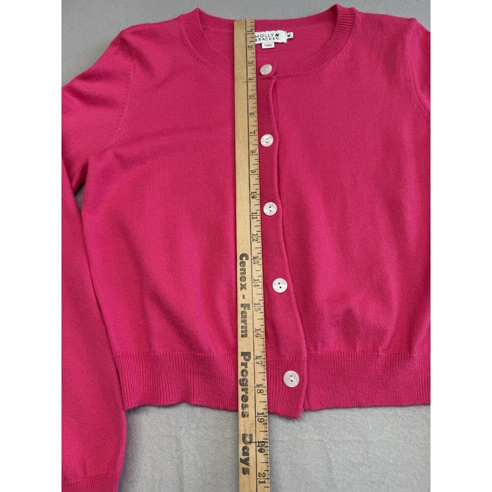 Molly Bracken Hot Pink Button Crop Long Sleeve Sweater Cardigan Medium - Picture 5 of 10